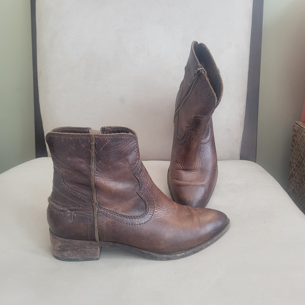 Frye Distressed Brown Leather Ankle Booties